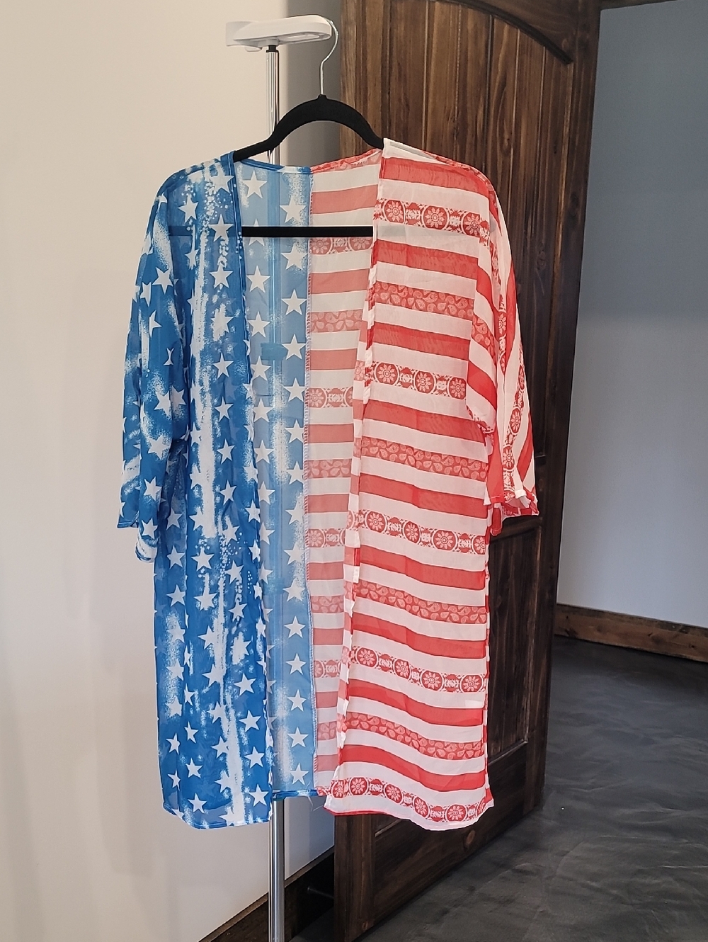 SHEIN Red & Blue Stars and Stripes Sheer Kimono